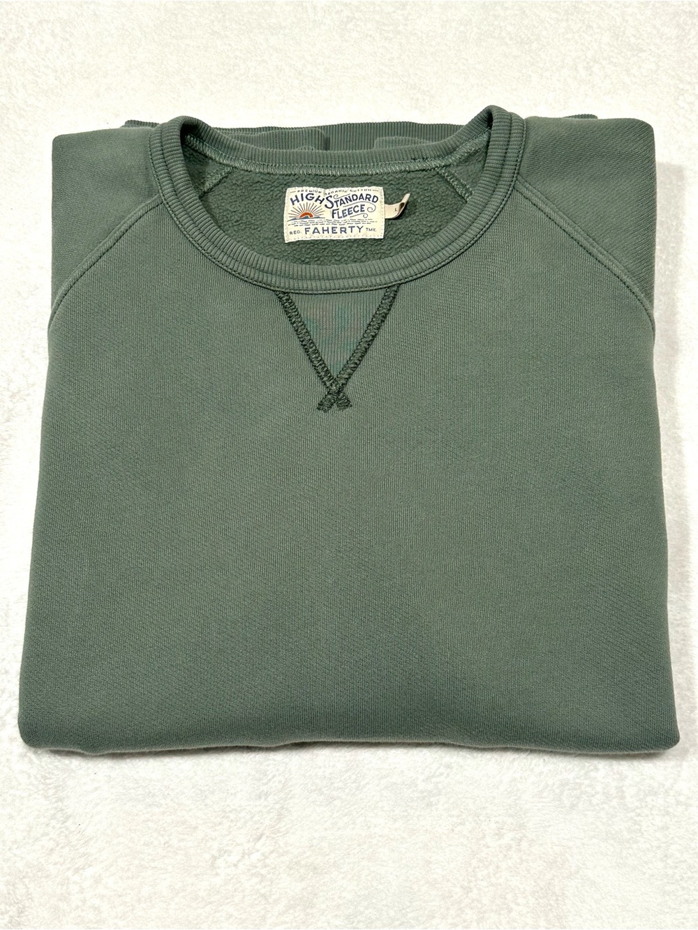 Faherty High Standard Fleece Sweatshirt Sage Green Organic Pima Cotton Crewneck